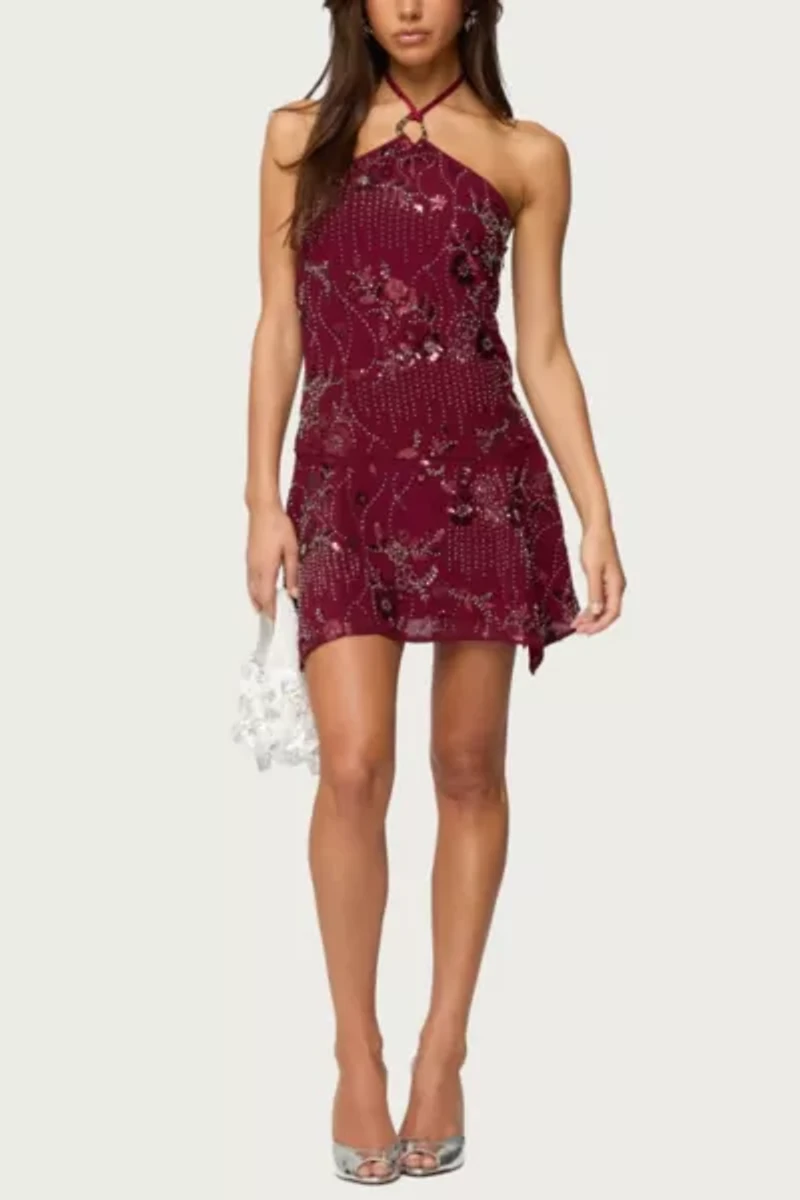 Edikted Adria Bead & Sequin Mini Dress