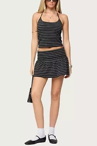Edikted Moria Striped Fold Over Mini Skirt