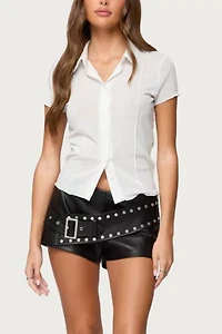 Edikted Studded Belt Faux Leather Micro Shorts