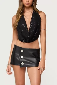Edikted Kaine Button Faux Leather Mini Skort