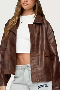 Edikted Ardella Oversized Faux Leather Jacket