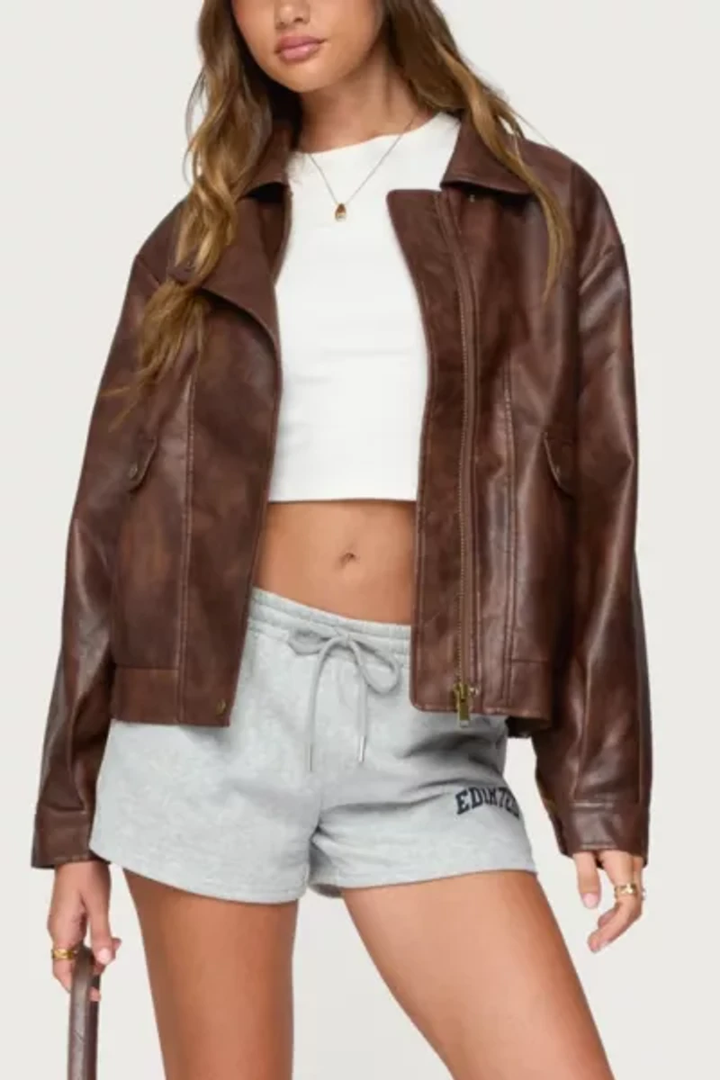 Edikted Ardella Oversized Faux Leather Jacket