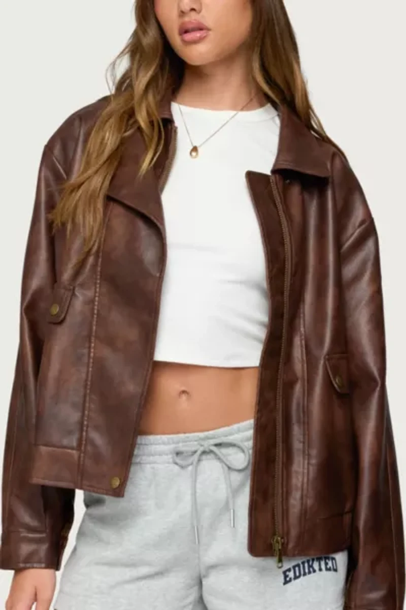 Edikted Ardella Oversized Faux Leather Jacket