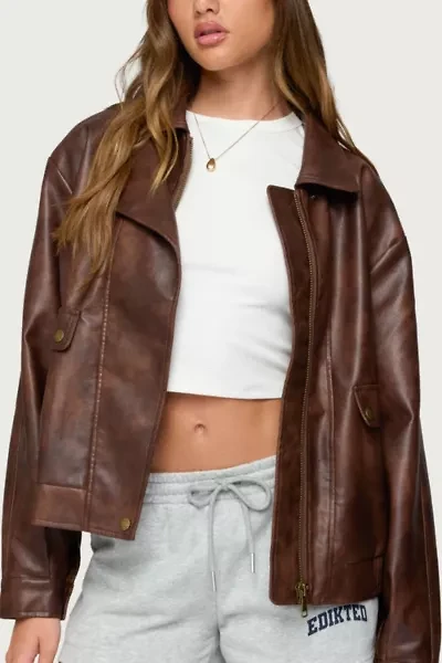 Edikted Ardella Oversized Faux Leather Jacket