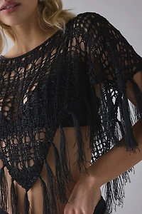 Kimchi Blue Leena Pointelle Fringe Poncho Sweater