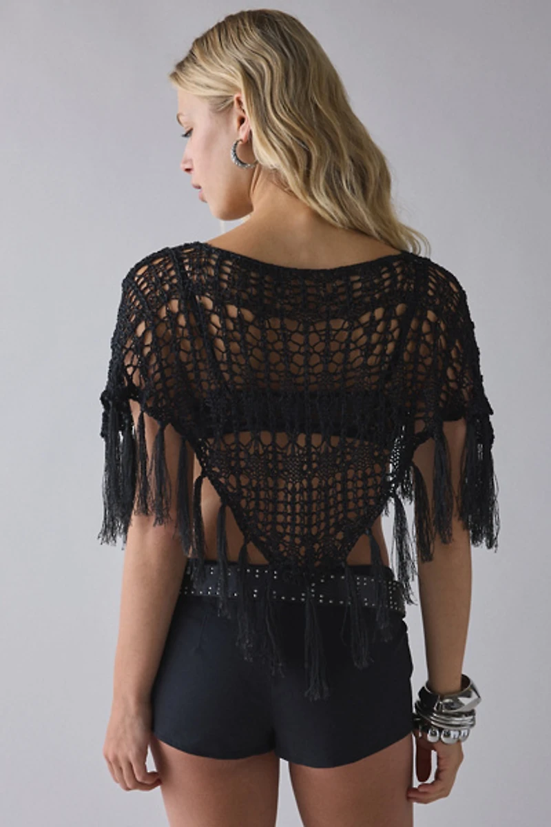 Kimchi Blue Leena Pointelle Fringe Poncho Sweater