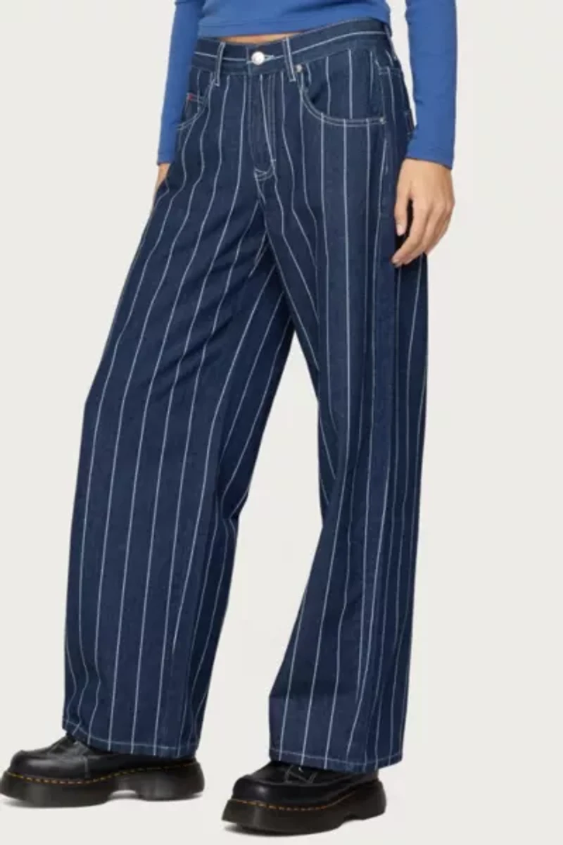 Edikted Kyler Pinstripe Low Rise Jeans