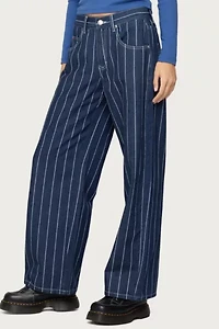 Edikted Kyler Pinstripe Low Rise Jeans