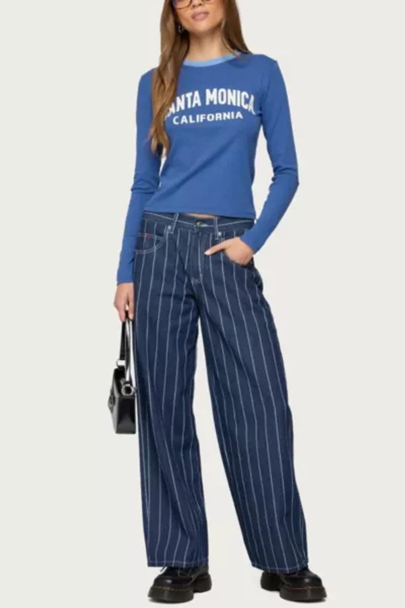 Edikted Kyler Pinstripe Low Rise Jeans
