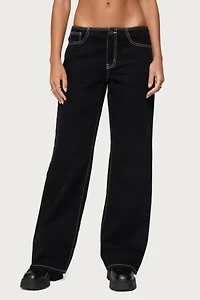 Edikted Contrast Stitch Low Rise Jeans