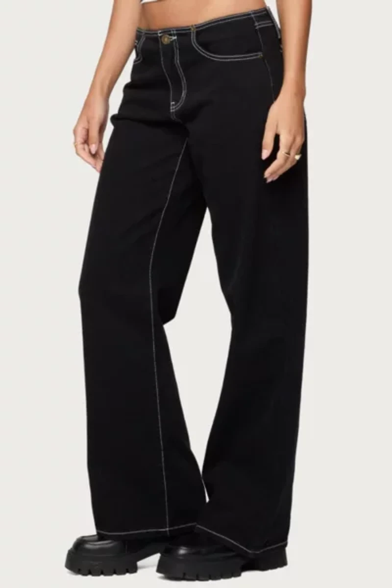 Edikted Contrast Stitch Low Rise Jeans