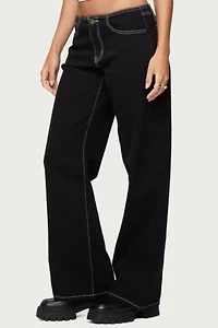 Edikted Contrast Stitch Low Rise Jeans