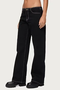 Edikted Contrast Stitch Low Rise Jeans