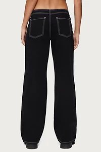 Edikted Contrast Stitch Low Rise Jeans