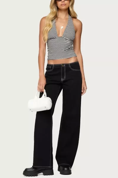 Edikted Contrast Stitch Low Rise Jeans