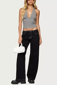 Edikted Contrast Stitch Low Rise Jeans