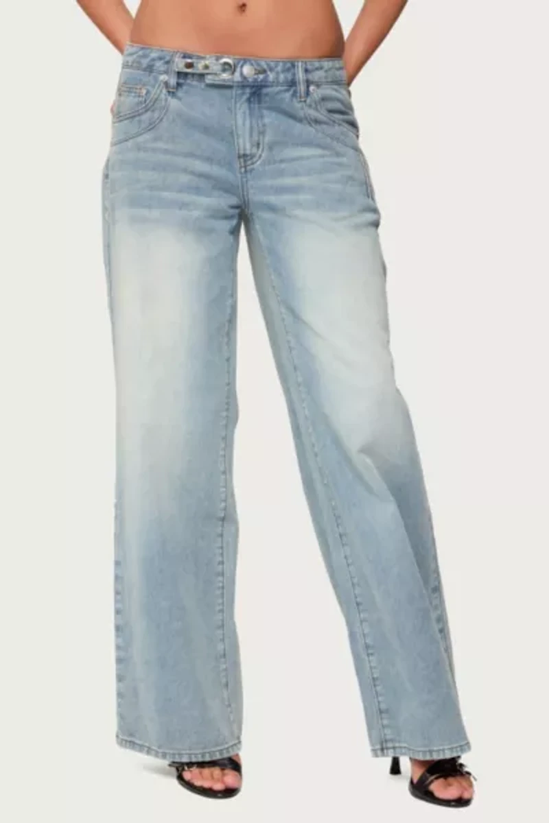 Edikted Celia Grommet Washed Low Rise Jeans