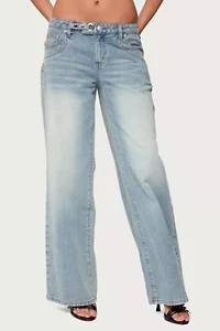 Edikted Celia Grommet Washed Low Rise Jeans