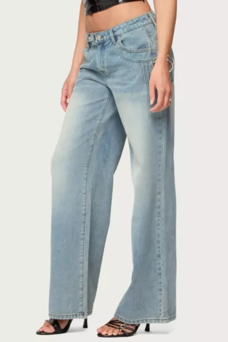 Edikted Celia Grommet Washed Low Rise Jeans