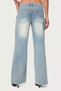 Edikted Celia Grommet Washed Low Rise Jeans