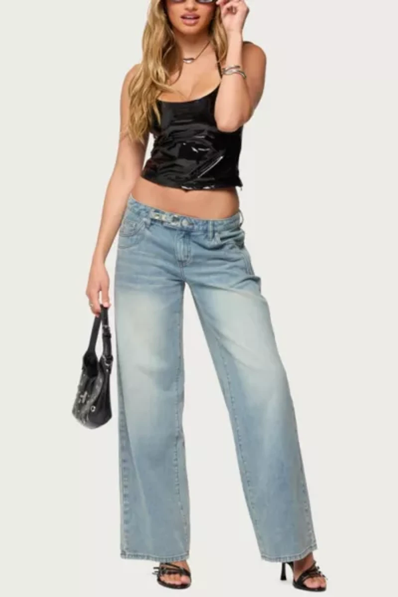 Edikted Celia Grommet Washed Low Rise Jeans