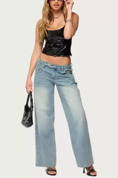 Edikted Celia Grommet Washed Low Rise Jeans