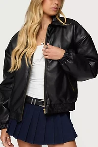 Edikted Halley Faux Leather Bomber Jacket