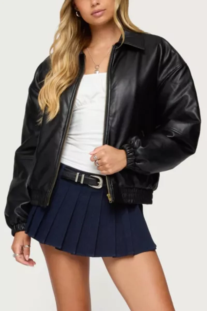 Edikted Halley Faux Leather Bomber Jacket
