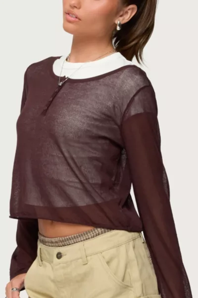 Edikted Kilian Sheer Knit Henley Top