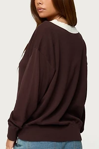 Edikted Marie Contrast Lacey V Neck Sweater