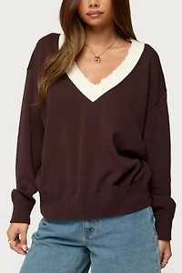 Edikted Marie Contrast Lacey V Neck Sweater