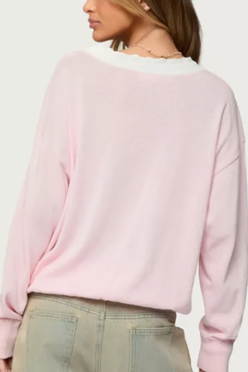 Edikted Marie Contrast Lacey V Neck Sweater