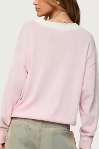 Edikted Marie Contrast Lacey V Neck Sweater
