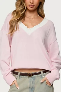 Edikted Marie Contrast Lacey V Neck Sweater