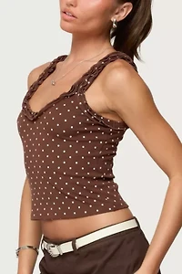 Edikted Pippin Ruffle Polka Dot Tank Top