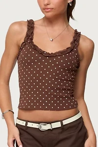 Edikted Pippin Ruffle Polka Dot Tank Top