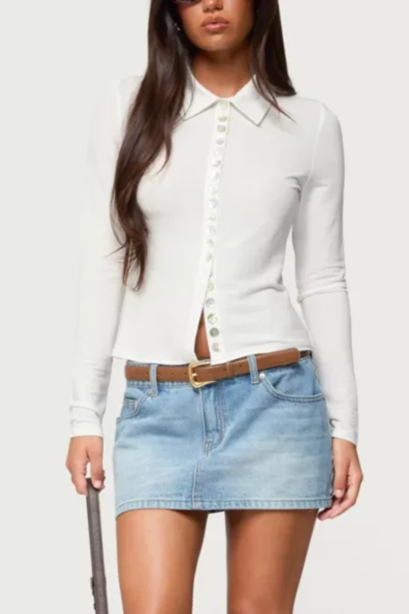 Edikted Pennie Iridescent Button Up Shirt