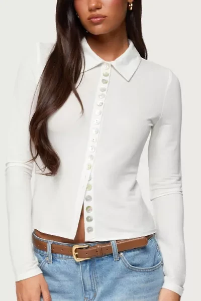 Edikted Pennie Iridescent Button Up Shirt