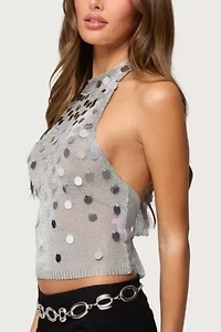 Edikted Shiny Sequin Backless Halter Top