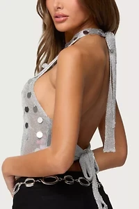 Edikted Shiny Sequin Backless Halter Top