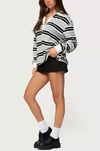 Edikted Renya Striped Long Sleeve Polo Top