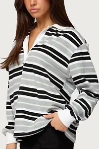 Edikted Renya Striped Long Sleeve Polo Top