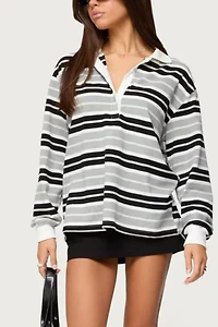 Edikted Renya Striped Long Sleeve Polo Top