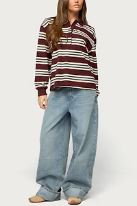 Edikted Renya Striped Long Sleeve Polo Top