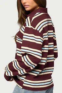 Edikted Renya Striped Long Sleeve Polo Top