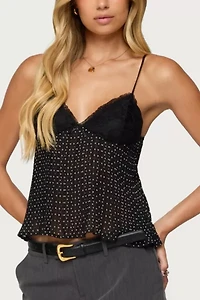 Edikted Rhian Lacey Pleated Babydoll Top