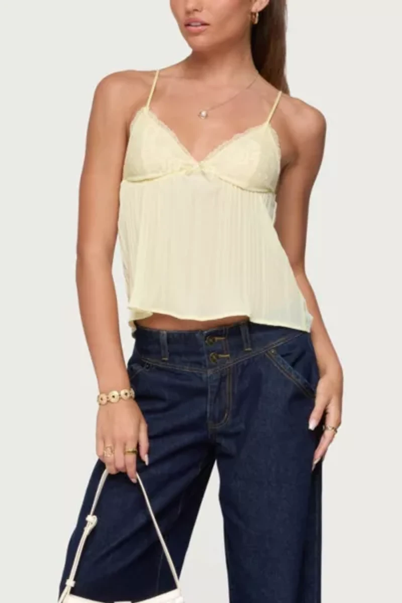 Edikted Rhian Lacey Pleated Babydoll Top
