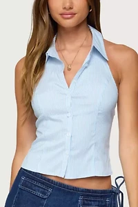 Edikted Debra Tailored Pinstripe Button Up Top