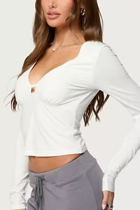 Edikted Lovisa V Neck Long Sleeve Top