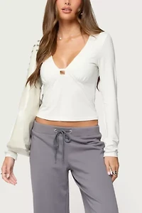 Edikted Lovisa V Neck Long Sleeve Top
